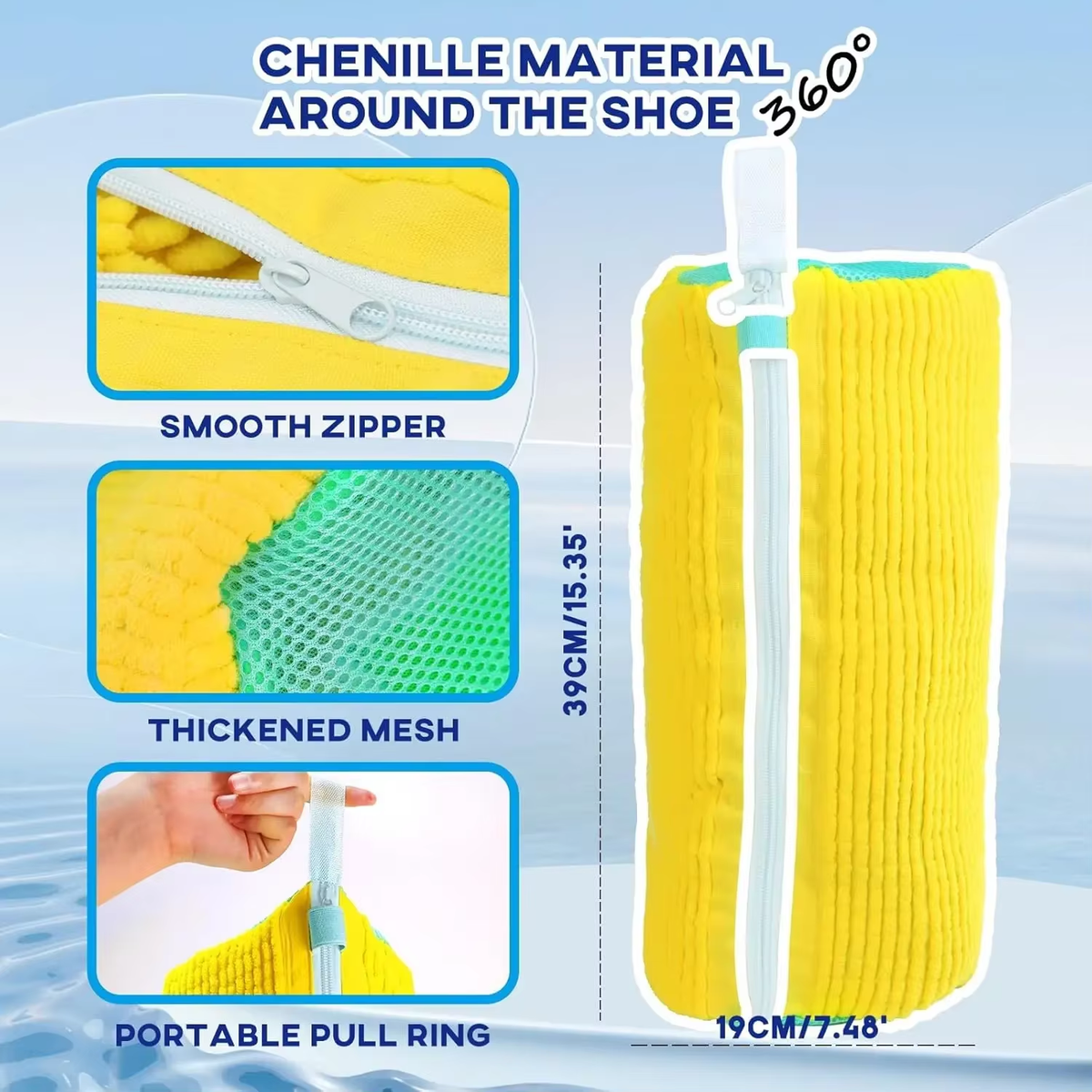 Lambe Machine Washable Shoe Washing & Drying Bag with Soft Fiber - Durable Polyester Laundry Protector for Shoes Adjustable Strap