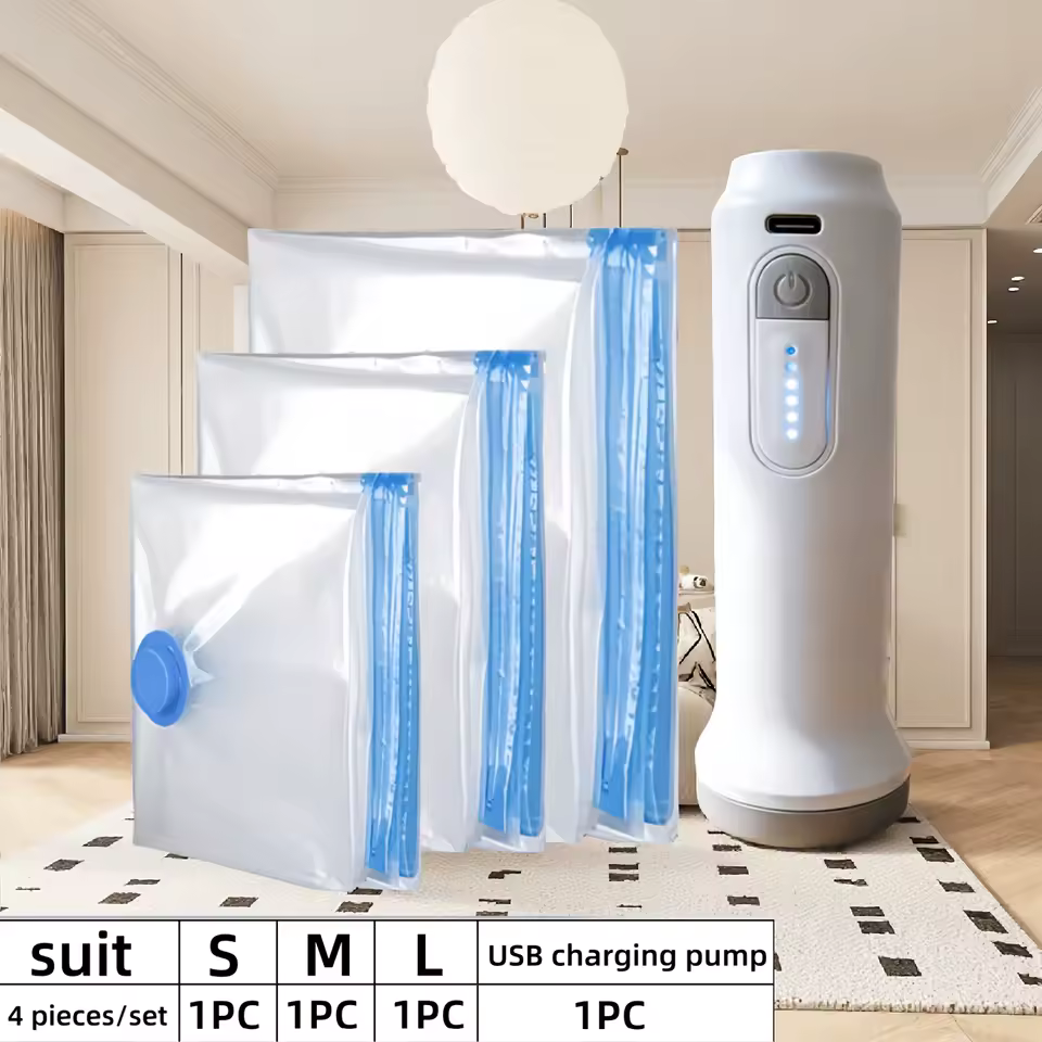 Lambe Vacuum Storage Bags 4pcs Set with USB Electric Pump,1500mAh Rechargeable Battery,Compression for Clothes Quilts Seasonal Storage