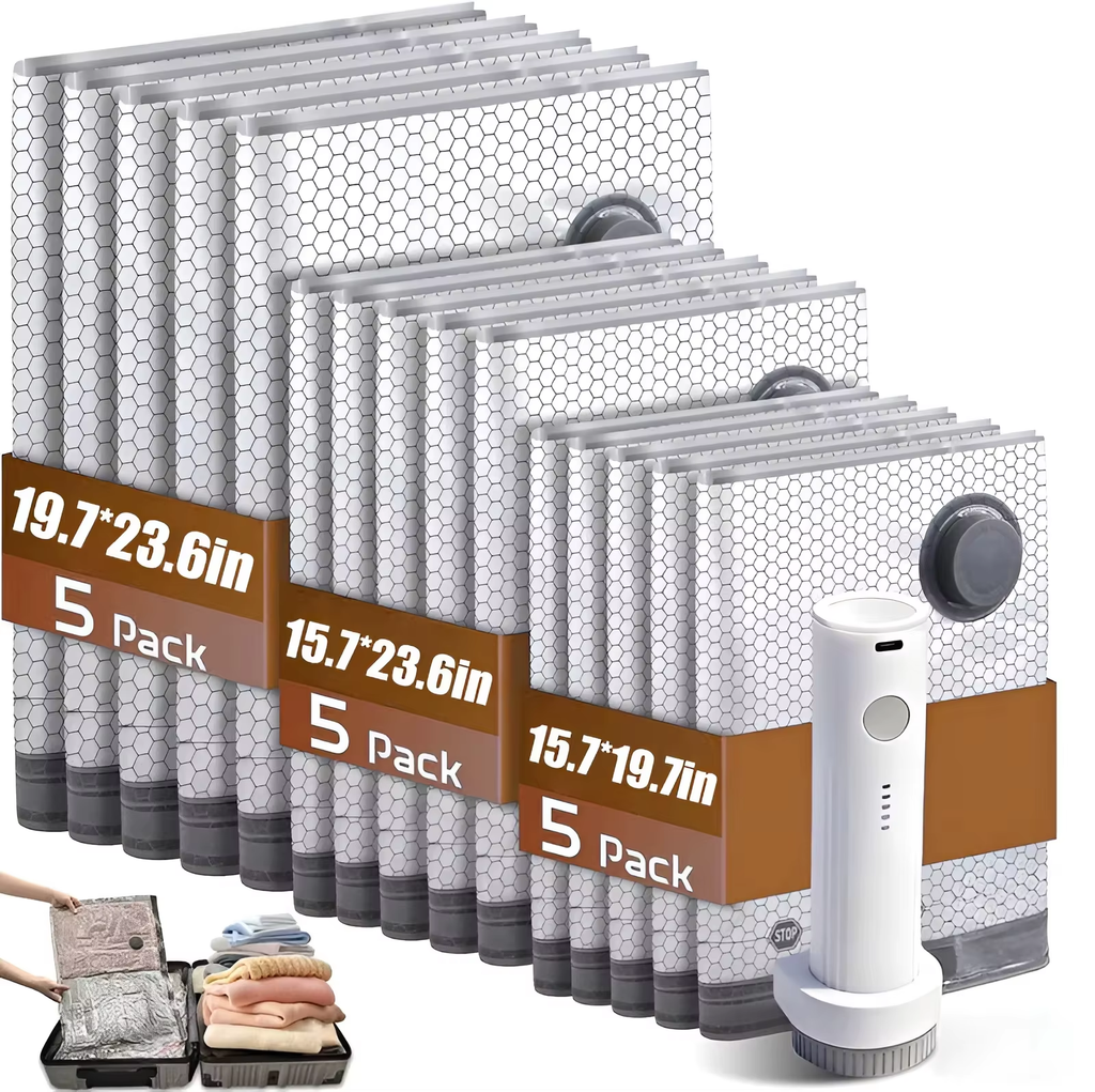 Lambe Cordless Compression Travel Vacuum Set 15 Pack Vacuum Bags With Rechargeable Air Pump For Luggage Suitcase Clothes Storage