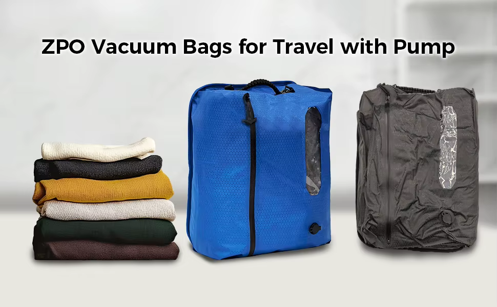 Lambe ZPO Travel Vacuum Kit with Wireless Electric Pump, Compression Packing Cubes for Clothing - Transparent Viewing Window for Carry