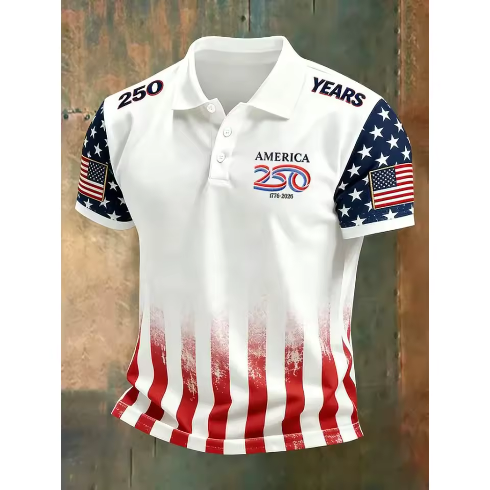 2026 New America 250th Anniversary Polo Shirt USA Flag 1776–2026 Patriotic Tees American Independence Day Clothes Fourth Of July