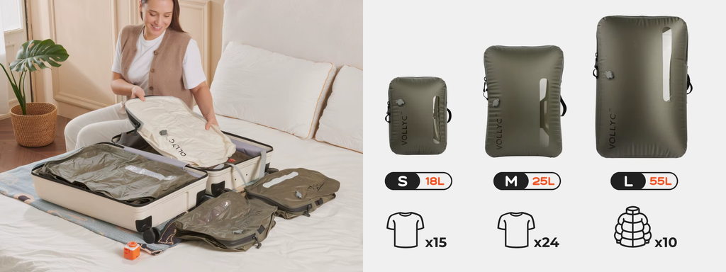 Lambe FLEXTAIL X VOLLYC EZYPACK - 18-55L Vacuum Storage Bag, Reusable Clothing Storage Bag, Travel Compression Backpack Luggage Bag