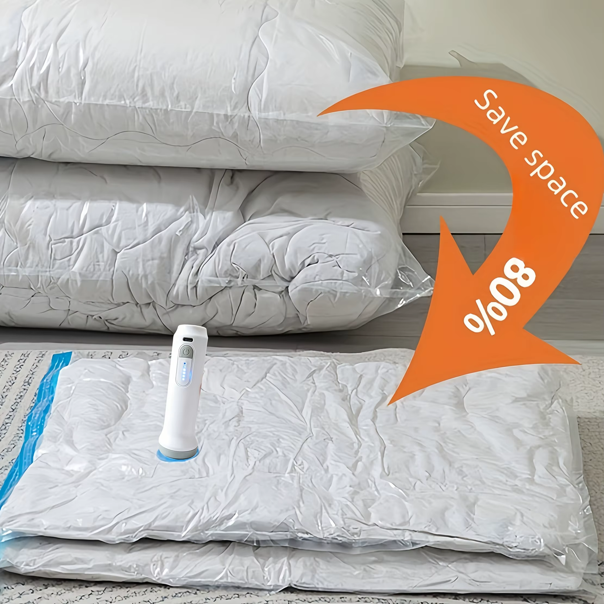Lambe Vacuum Storage Bags 4pcs Set with USB Electric Pump,1500mAh Rechargeable Battery,Compression for Clothes Quilts Seasonal Storage