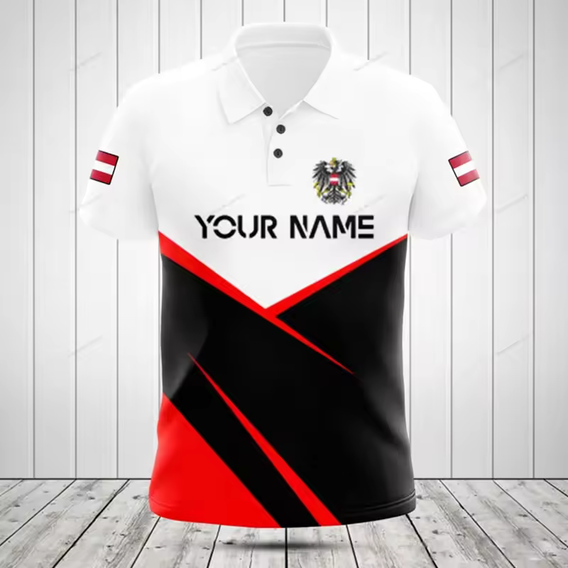 Customized Austria Flag Graphic Camo Polo Shirt Men's Fashion Clothing Short Sleeve Tops Vintage Jersey Daily Unisex Streetwear