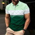 Summer men's polo men's casual short-sleeved polo shirt with striped color block design, sporty polo style collar polo shirt for